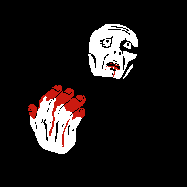 in stark shadows, only a man's shocked, remorseful face and his hand can be seen. the man's face is sunken, and he has some blood coming from his mouth. his hand is also coated in blood. the back of his hand is visible, with blood on the tips of his fingers and leaking through the gaps between fingers.